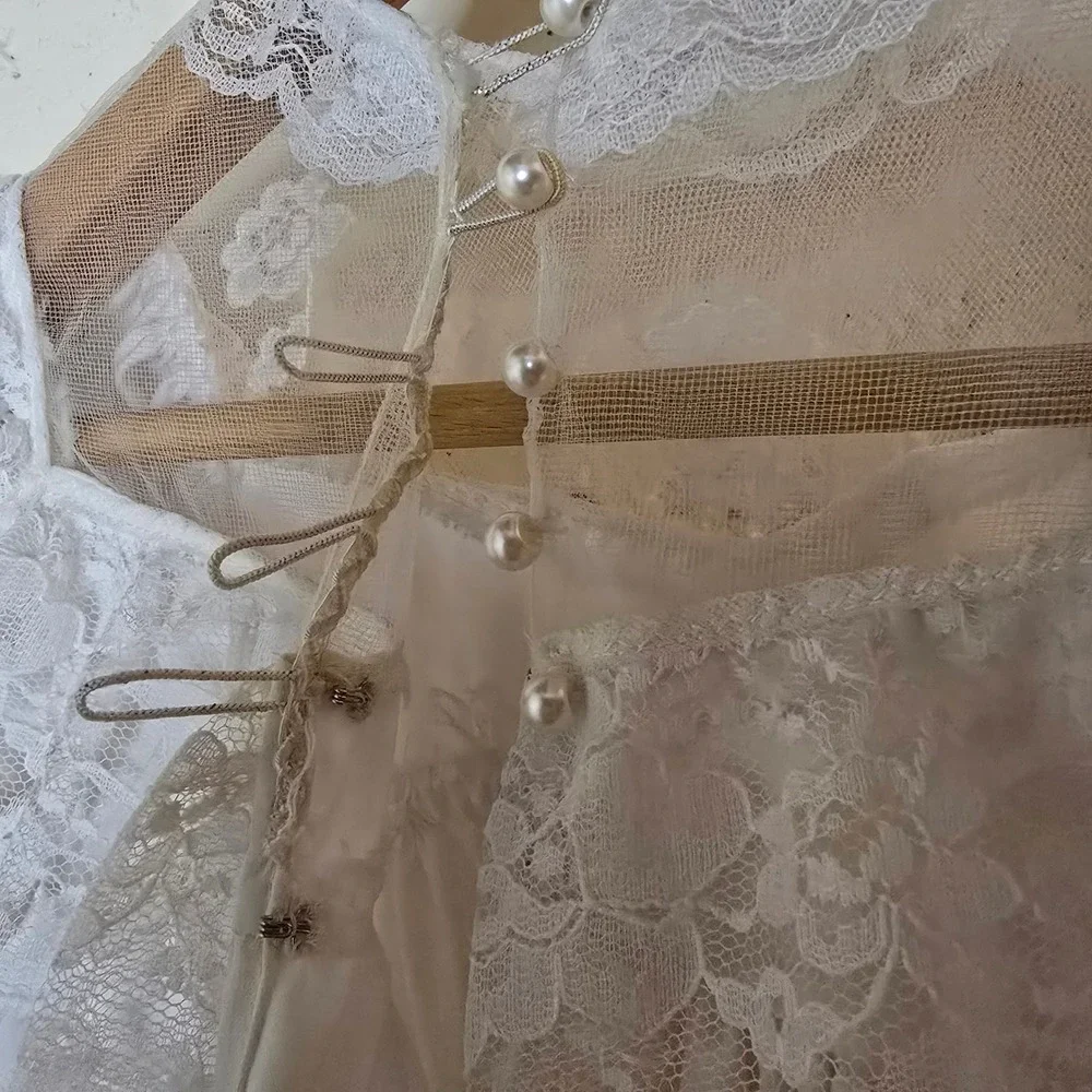 Vintage White Silk‎ Lace Gown 2-4 years Victorian or Edwardian prairie style